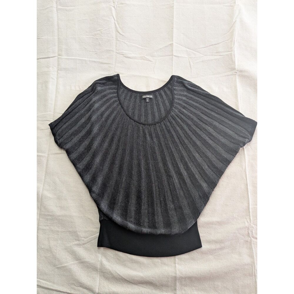 Express XS Black Gray Pleated Batwing Dolman Sweater Top Y2K Dark Academia